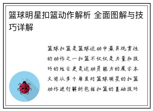 篮球明星扣篮动作解析 全面图解与技巧详解